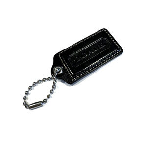 COACH LRG Black Patent Leather Key Fob Bag Charm Keychain Hangtag 2.5"